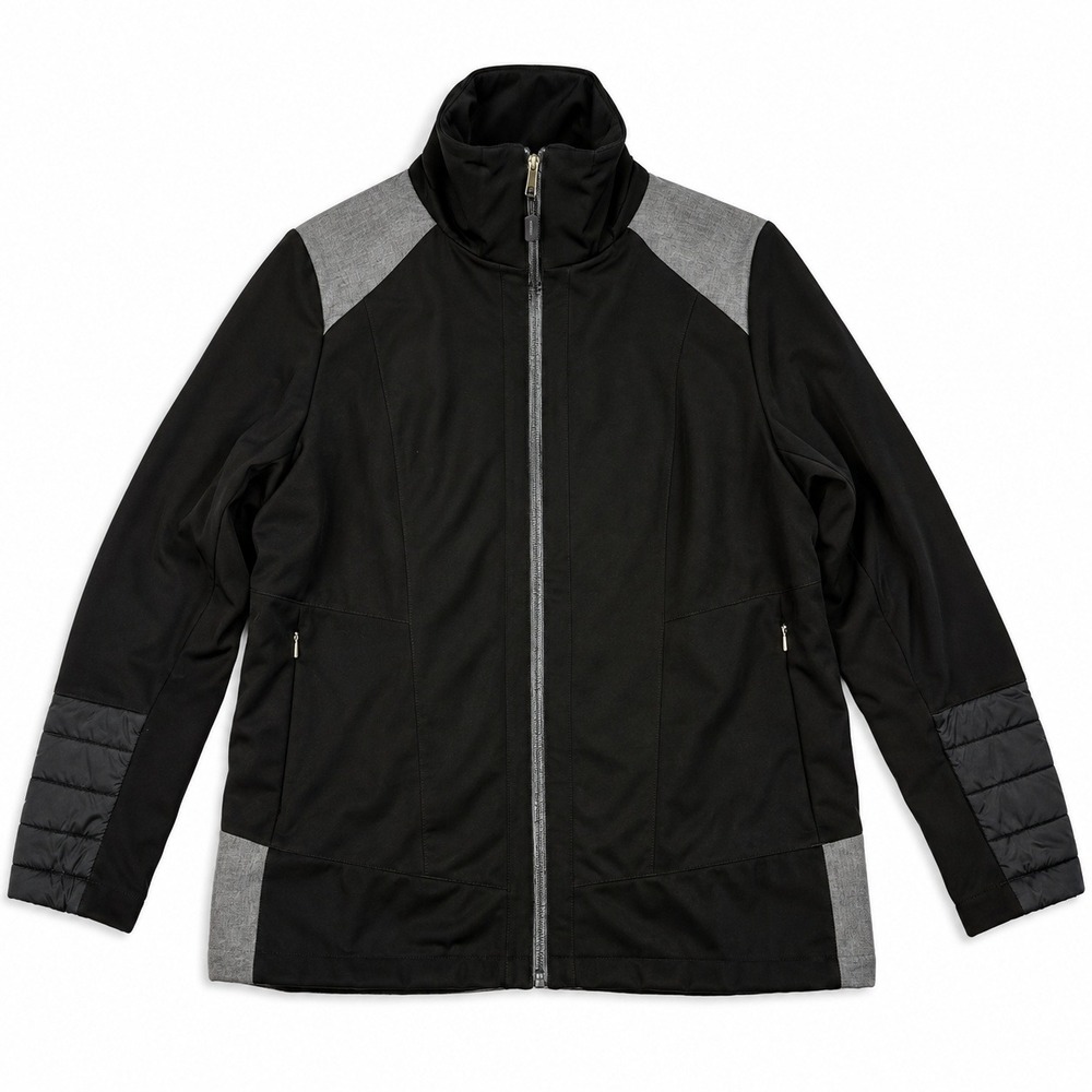 NOLA Softshell Active Jacket Women 2X Black Grey Full Zip Quilted Accents